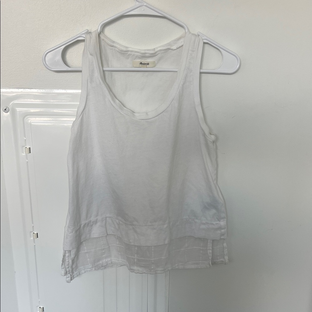 Madewell White Tank Top with Sheer Hem